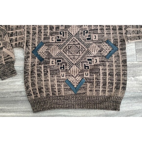 P.J. Henry Sweater Men's Size Large Black Brown Vintage 90's Leather Inserts - Picture 4 of 9